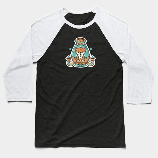 Cute Fox in a Genie Bottle Baseball T-Shirt by joolsd1@gmail.com